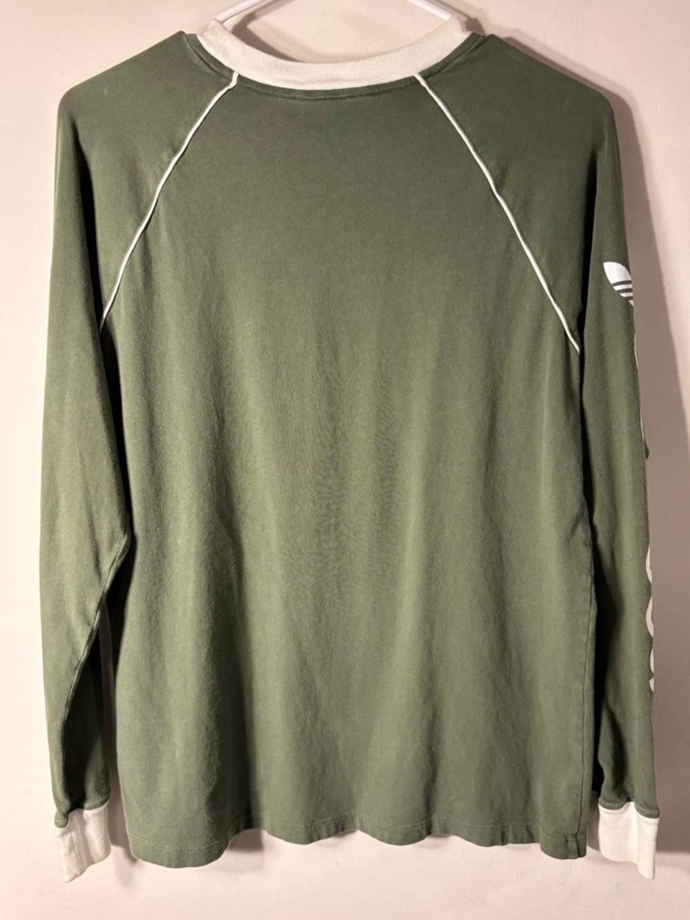 Adidas Originals Olive Green Trefoil Long Sleeve Ringer Tee Size M - Picture 2 of 8